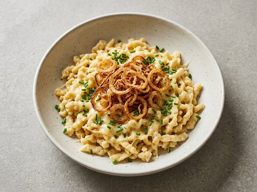 Cheese spätzle with crispy onions (AI-generated photo)