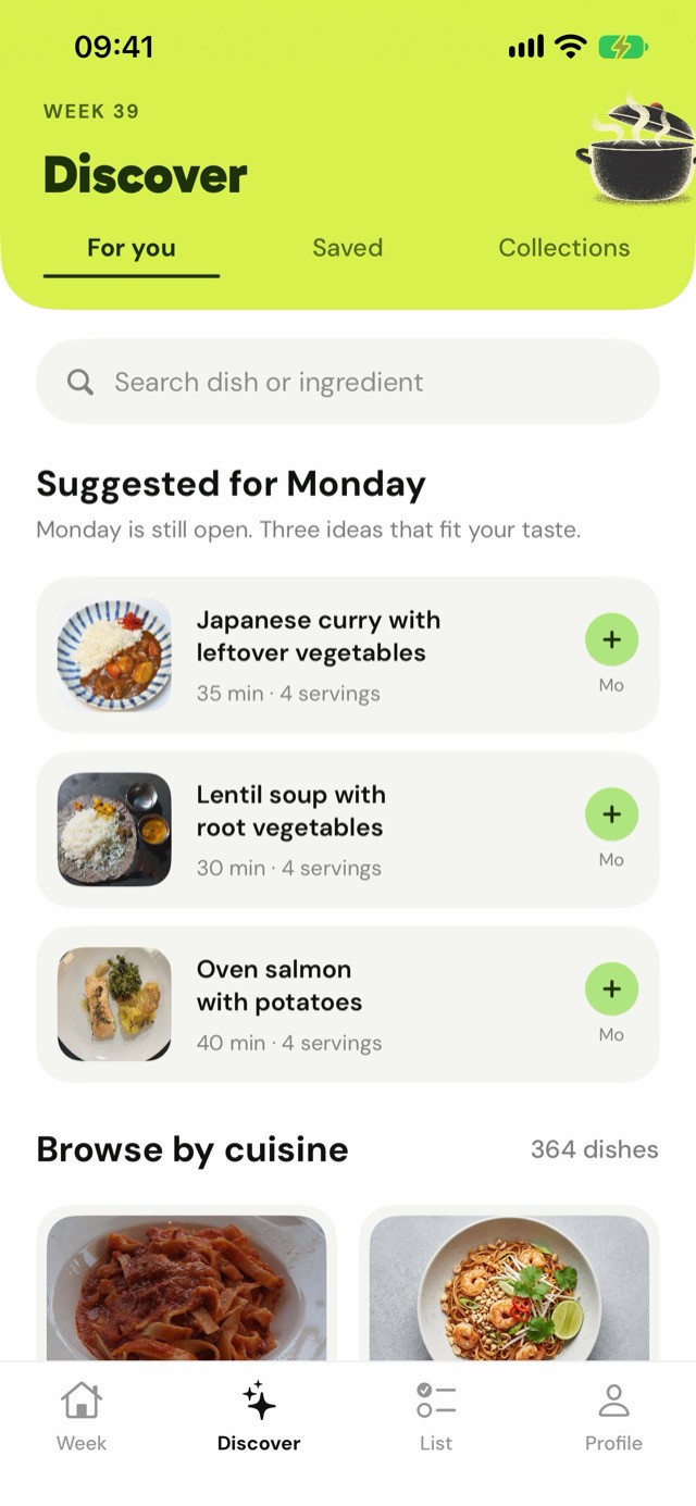 Nomm app: Discover, three dinner ideas for Monday that fit your taste